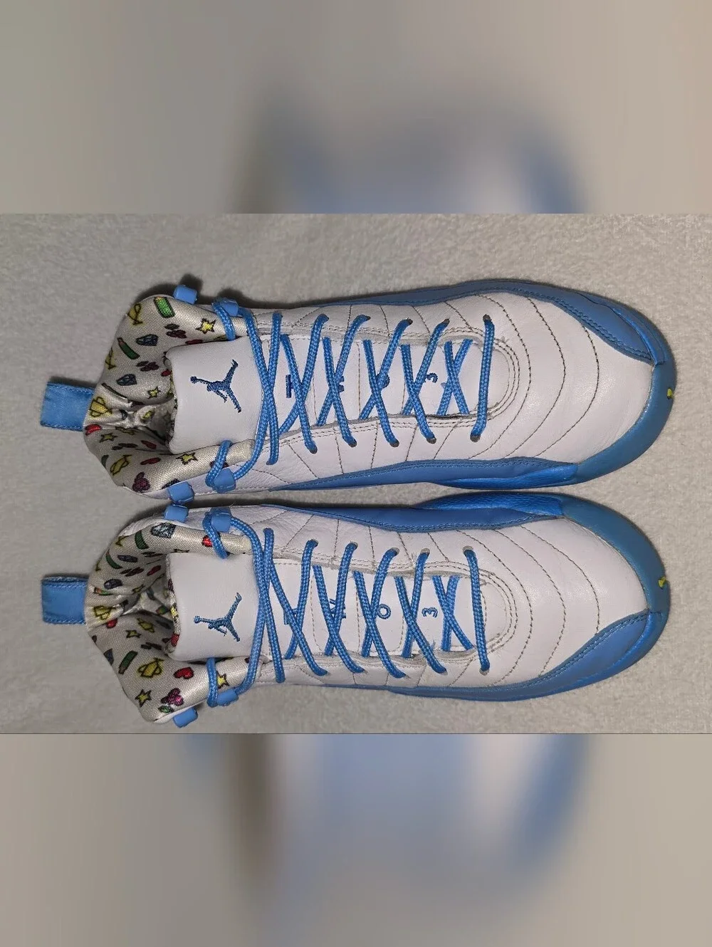 Nike Jordan Youth Air 12 GS Emoji White and Light Blue Sneakers